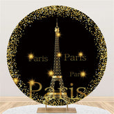 Lofaris Gold And Black Eiffel Tower Happy Birthday Round Backdrop